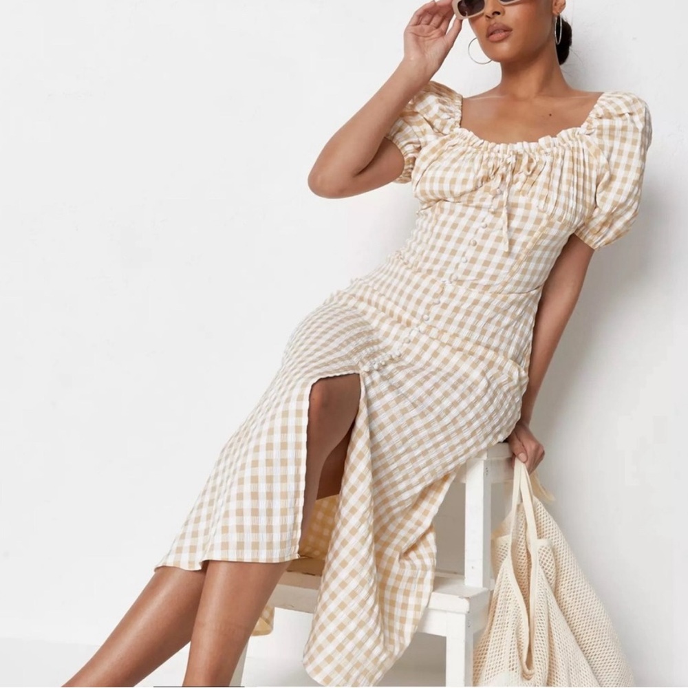 gingham milkmaid button front midi dress. Wore once.